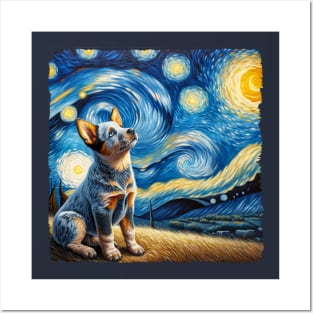 Starry Australian Cattle Dog Portrait - Dog Portrait Posters and Art